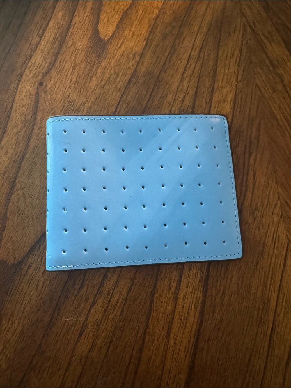 Men's Perforated Light Blue Leather Bifold Wallet